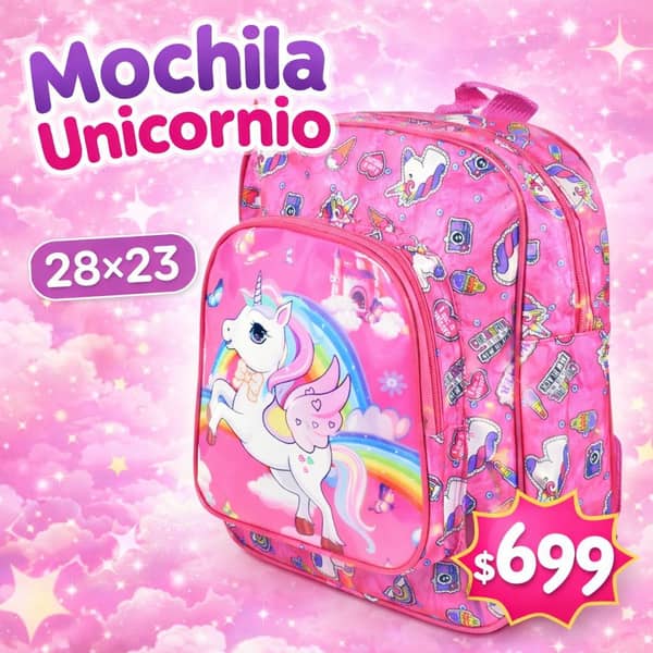 Mochila infantil unicornio 28x23x10cm.